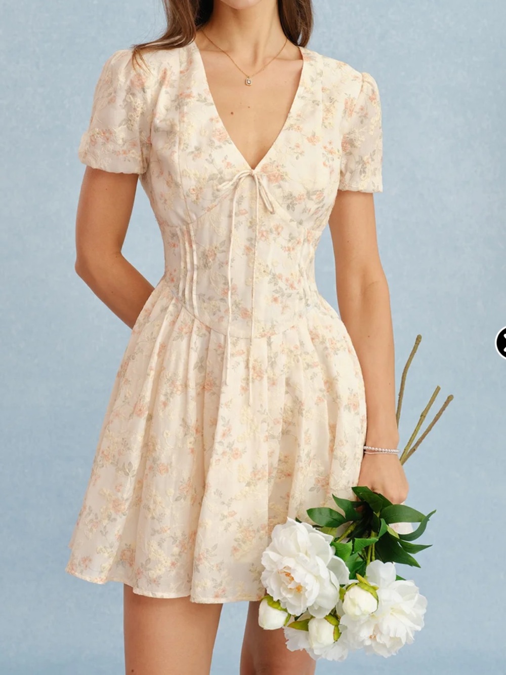NWT Rihoas Floral Dress in Cream and Peach Floral Embroidery, Small